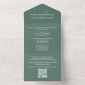 Groen Elegant Huwelijk QR Code Custom All In One Uitnodiging (Binnen)