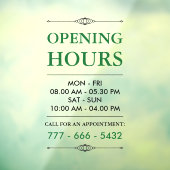 Groen Elegant Kleine Bedrijf Openingstijden Nummer Raamsticker (Vel 3)