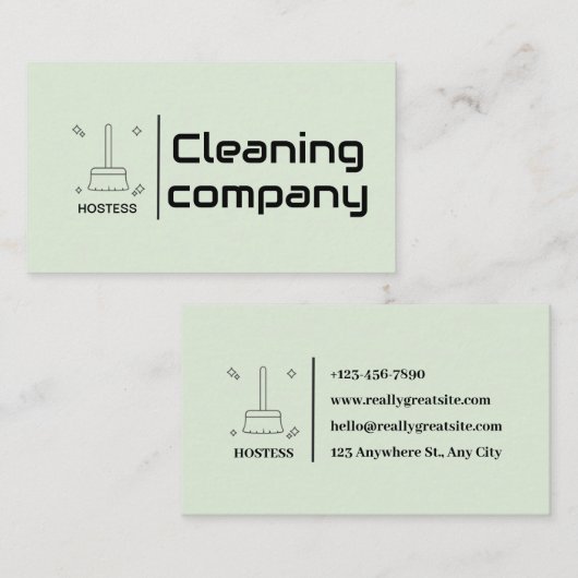 Groen Elegant Minimalistisch Schoonmakend Bedrijf Visitekaartje (Voorkant / Achterkant)