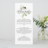 Groen elegant modern botanisch script bruiloft men menu (Staand voorkant)