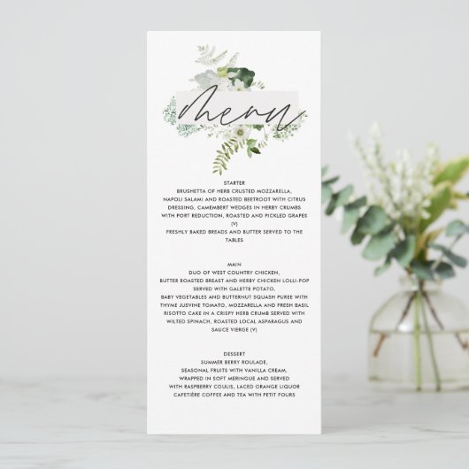Groen elegant modern botanisch script bruiloft men menu