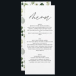 Groen elegant modern botanisch script bruiloft men menu<br><div class="desc">Robuuste moderne natuurlijke monochrome groene florale en botanische trouwdecor menu. Met prachtige scripttekst en groene,  grijze en witte bladzijden waterverf details. Dit moderne bruiloft collectie zal zeker de stijl bepalen voor je grote dag.</div>
