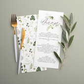 Groen elegant modern botanisch script bruiloft men menu