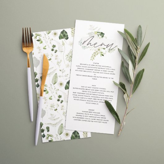 Groen elegant modern botanisch script bruiloft men menu