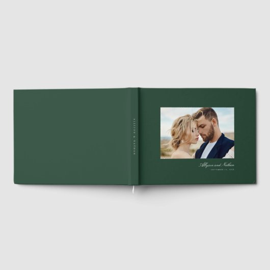 Groen Elegant Modern Eenvoudig Script Foto Bruilof Gastenboek (Volledig)