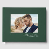 Groen Elegant Modern Eenvoudig Script Foto Bruilof Gastenboek (Voorkant)