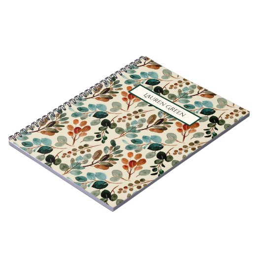  Groen Elegant Monogram Botanisch Patroon Notitieboek (Linkerzijde)