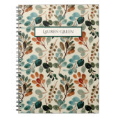  Groen Elegant Monogram Botanisch Patroon Notitieboek (Voorkant)