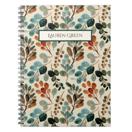 Groen Elegant Monogram Botanisch Patroon Notitieboek