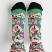 Groen Elegant Rode Hart Patroon | 5 Fotocollage Sokken (Top)