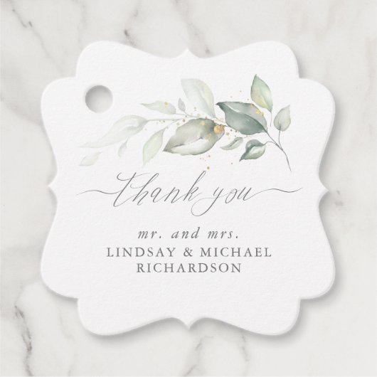 Groen Elegant Romantisch Bruiloft Dank u Bedankjes Labels (Voorkant)