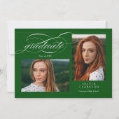 Groen Elegant Script 3 Photo Graduation Party Kaart (Voorkant)