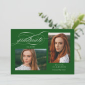 Groen Elegant Script 3 Photo Graduation Party Kaart (Staand voorkant)