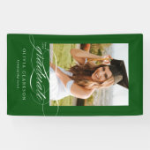 Groen Elegant Script Afstuderen Photo Party Spandoek (Horizontaal)