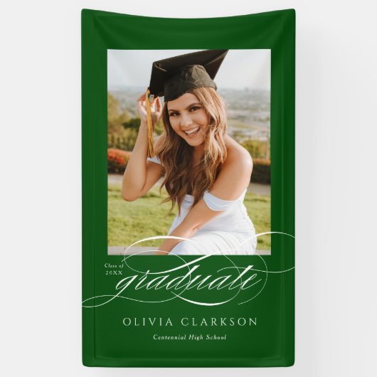 Groen Elegant Script Afstuderen Photo Party Spandoek (Verticaal)