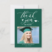Groen Elegant Script Minimalist Photo Afstuderen Bedankkaart (Voorkant)