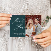 Groen elegant script Moderne foto Simple Wedding Bedankkaart