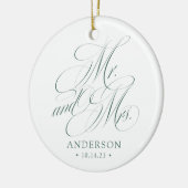 Groen Elegant Script Pas getrouwd Kerst Keramisch Ornament (Links)