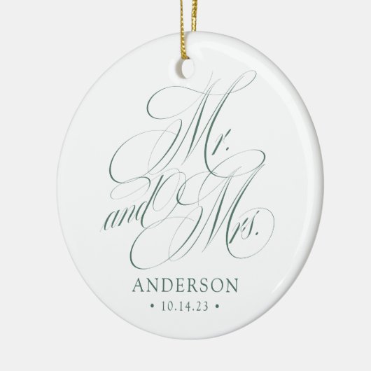 Groen Elegant Script Pas getrouwd Kerst Keramisch Ornament (Links)