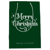 Groen Elegant Trendy Retro Script Vrolijk Kerstfee Medium Cadeauzakje (Voorkant)