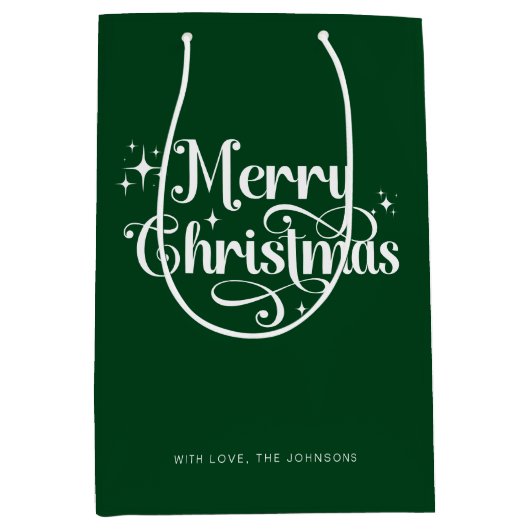 Groen Elegant Trendy Retro Script Vrolijk Kerstfee Medium Cadeauzakje (Voorkant)