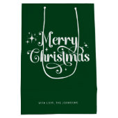 Groen Elegant Trendy Retro Script Vrolijk Kerstfee Medium Cadeauzakje (Achterkant)