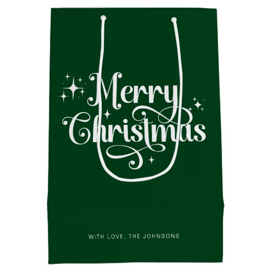 Groen Elegant Trendy Retro Script Vrolijk Kerstfee Medium Cadeauzakje (Achterkant)