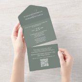 Groen Elegant Trouwen QR Code RSVP All In One Uitnodiging (Afscheurbaar)