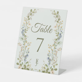 Groen Elegant Wildflower Trouwtafel Nummer Reclamebord Met Voetstuk