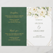 Groen Elegant Witte Roos Trouwprogramma (Voorkant)