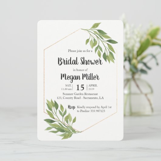 Groen elegante Bruids douche uitnodiging (Staand voorkant)