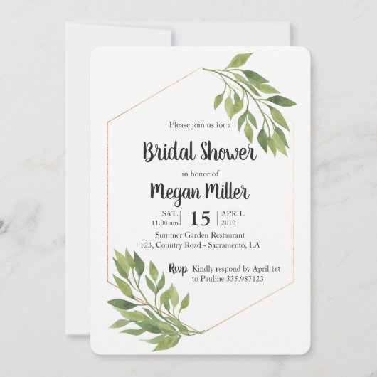 Groen elegante Bruids douche uitnodiging (Voorkant)