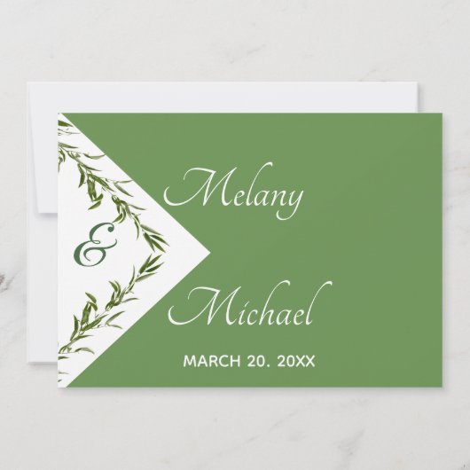 Groen elegante geometrische bladeren tak RSPV Kaart (Achterkant)