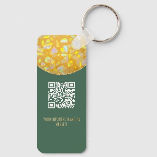 Groen | Elegante Nep Glitter QR Code Zakelijke Sle Sleutelhanger (Achterkant)