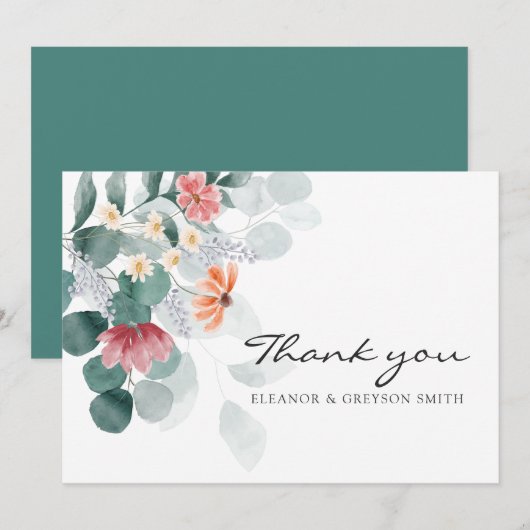 Groen elegante wilde bloem eucalyptus dank u feestdagenkaart (Voorkant / Achterkant)