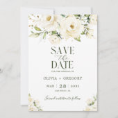 Groen Elegante Witte roos bruiloft Save The Date (Voorkant)