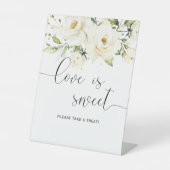 Groen Elegante Witte roos Wedding Love is Sweet Reclamebord Met Voetstuk (Voorkant)