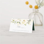 Groen Elegante Witte roos Wedding Place Card Plaatskaartje (Voorkant)