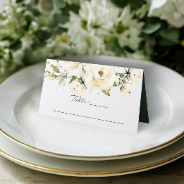 Groen Elegante Witte roos Wedding Place Card Plaatskaartje