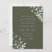 Groen Elegantie: Groen Blad Olijf Bruiloft Kaart (Voorkant)