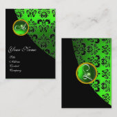 GROEN EMERALD DAMASK MONOGRAM VISITEKAARTJE (Voorkant / Achterkant)