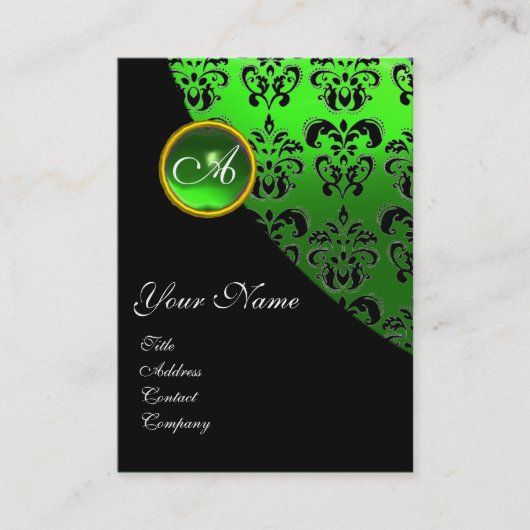GROEN EMERALD DAMASK MONOGRAM VISITEKAARTJE (Voorkant)