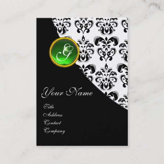 GROEN EMERALD DAMASK MONOGRAM VISITEKAARTJE (Voorkant)