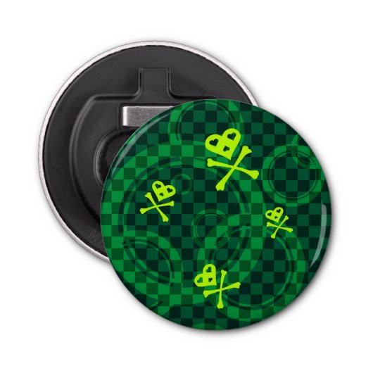 Groen Emo-patroon met cirkels Button Flesopener (Voorkant)
