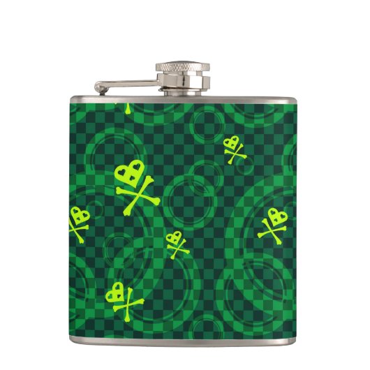 Groen Emo-patroon met cirkels Heupfles (Voorkant)