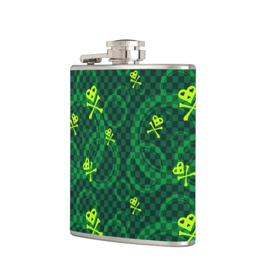 Groen Emo-patroon met cirkels Heupfles (Links)