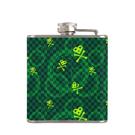 Groen Emo-patroon met cirkels Heupfles (Achterkant)