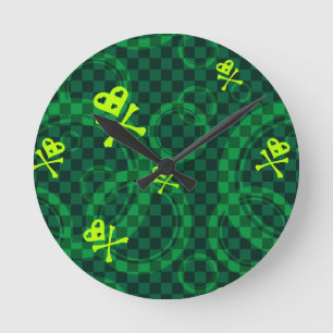 Groen Emo-patroon met cirkels Ronde Klok
