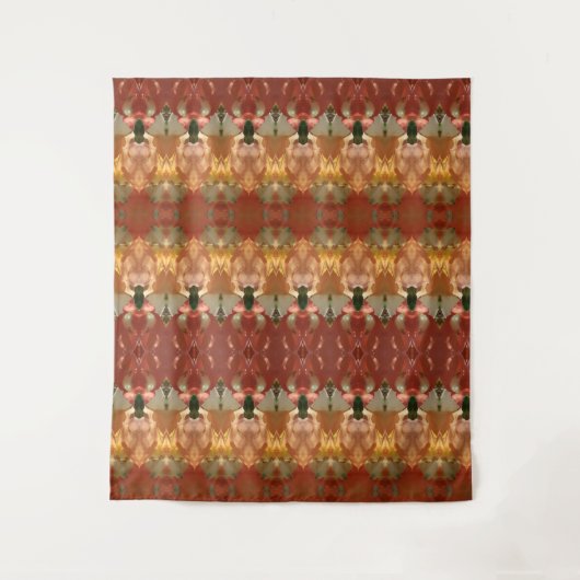 Groen en ambergeel Ikat 3 Wandkleed (Voorkant)