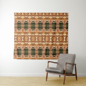 Groen en ambergeel Ikat 9 Wandkleed (In Situ (horizontaal))